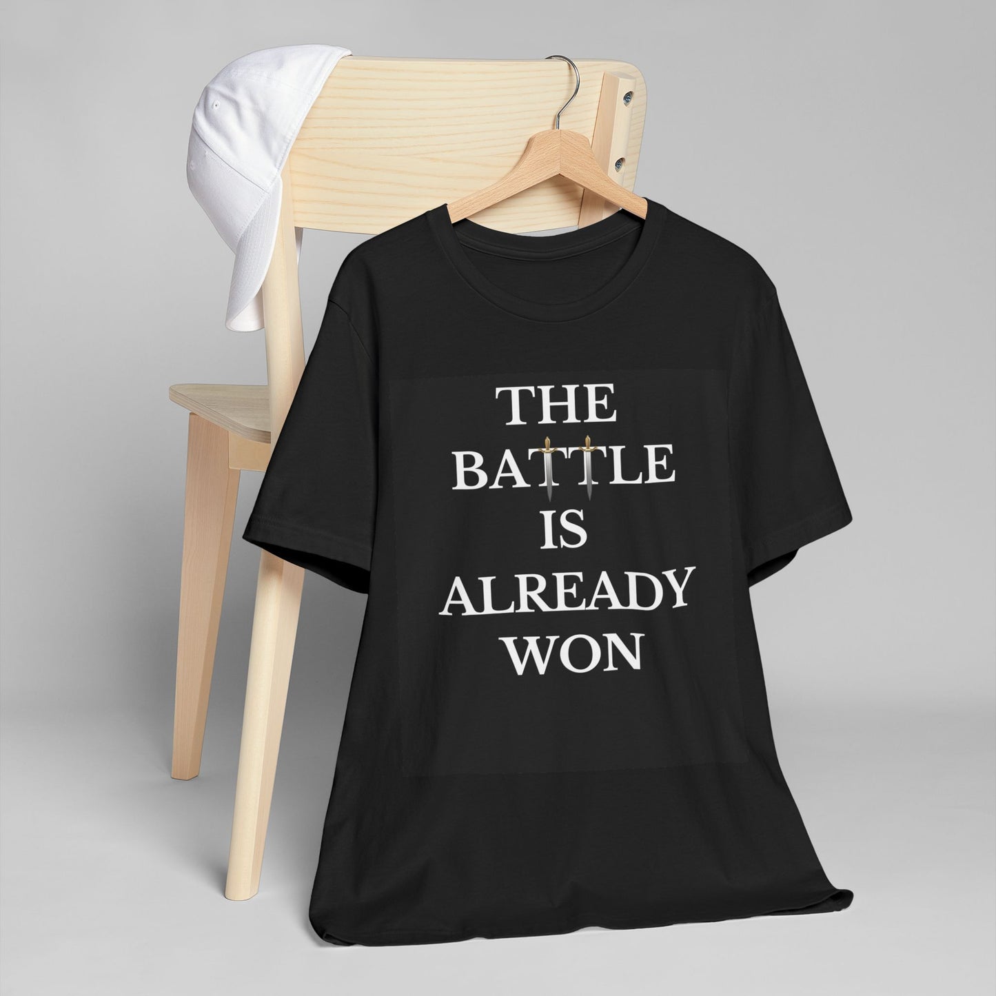 Motivational Black Jersey Knit T-Shirt'The Battle Is Already Won'