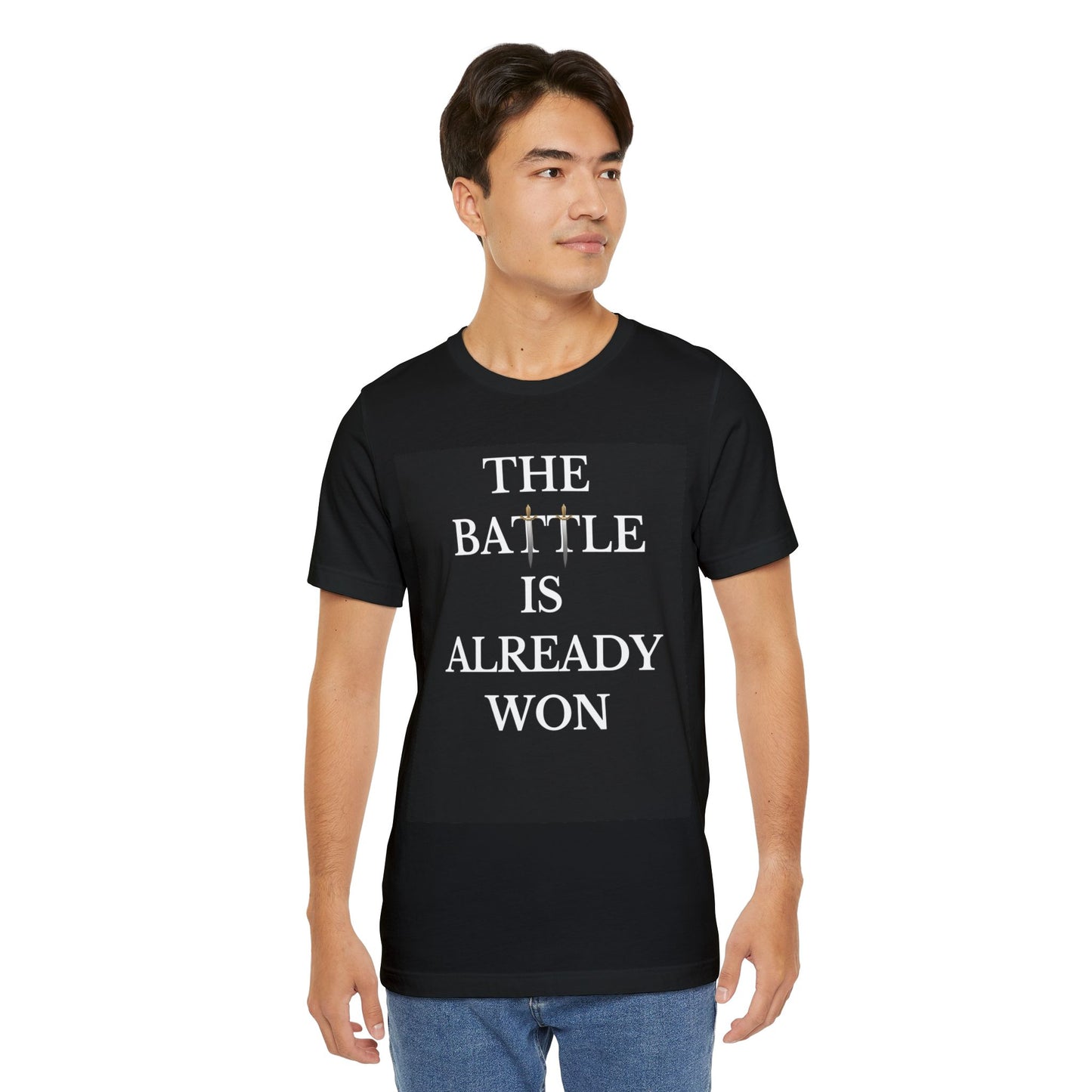 Motivational Black Jersey Knit T-Shirt'The Battle Is Already Won'