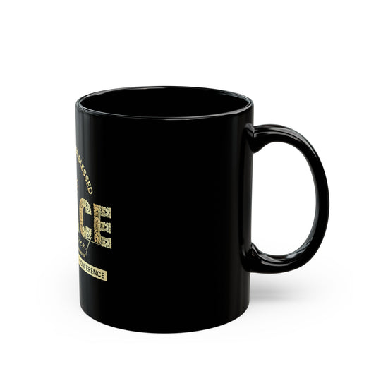 Inspirational Grace Coffee Mug — "His Grace Is Sufficient" Black Ceramic